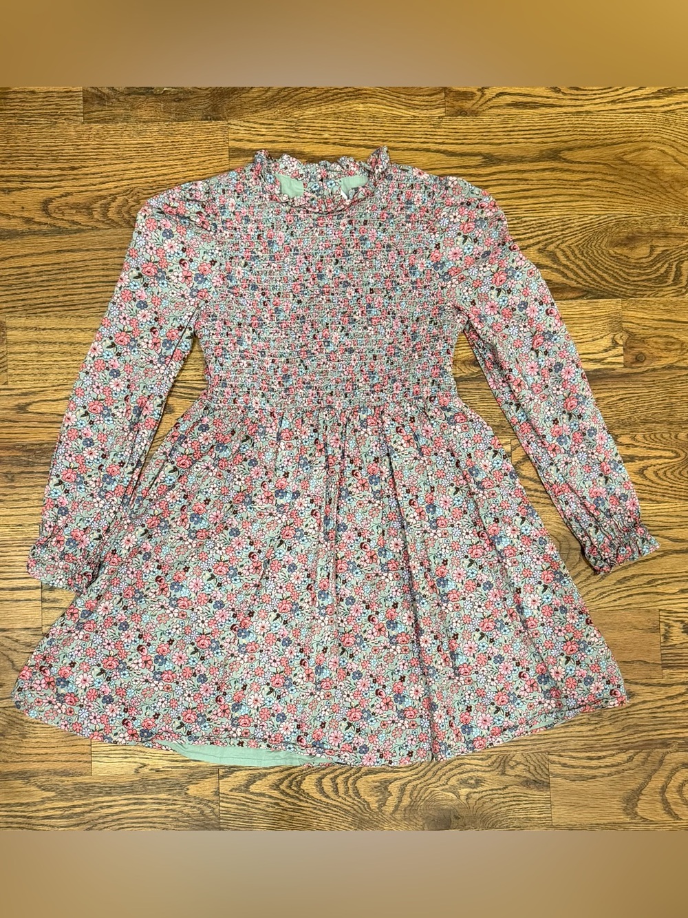 Girls' Floral Long-Sleeve Smocked Dress